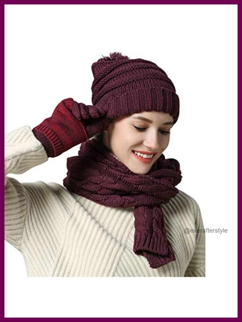 3 Piece Winter Beanie Hat Gloves Scarf Set Acrylic Women Warm